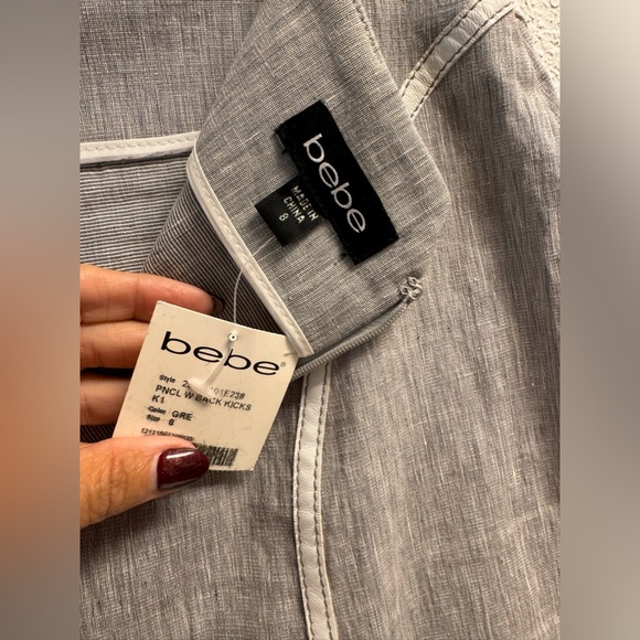 NWT-Bebe Linen Gray Pencil Skirt Sz 8 - Picture 7 of 8